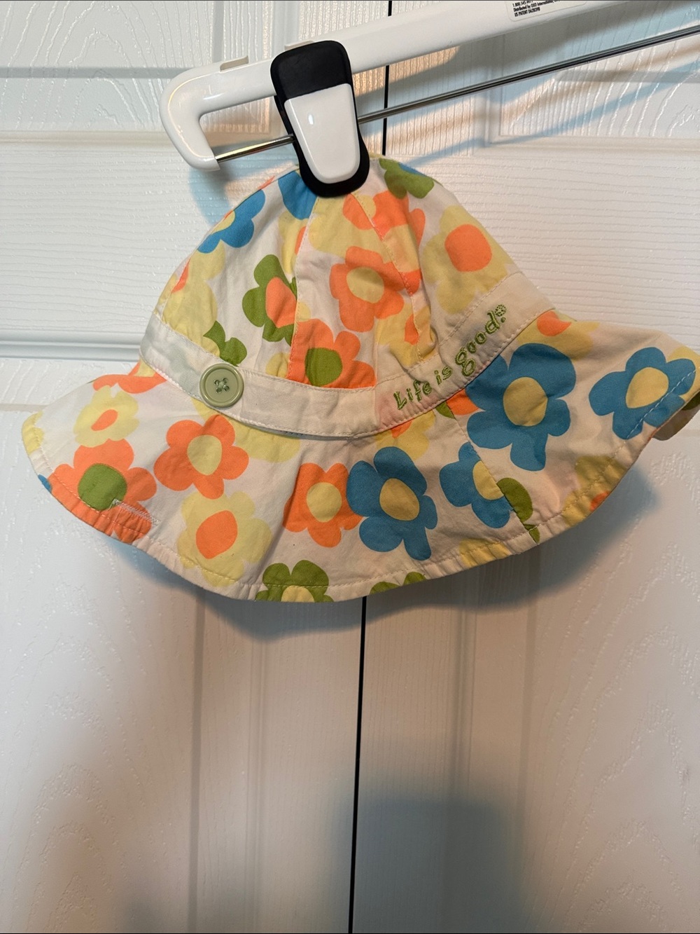 Life Is Good Kids Floral Sun Hat - Cream with Blue, Orange & Green Flowers